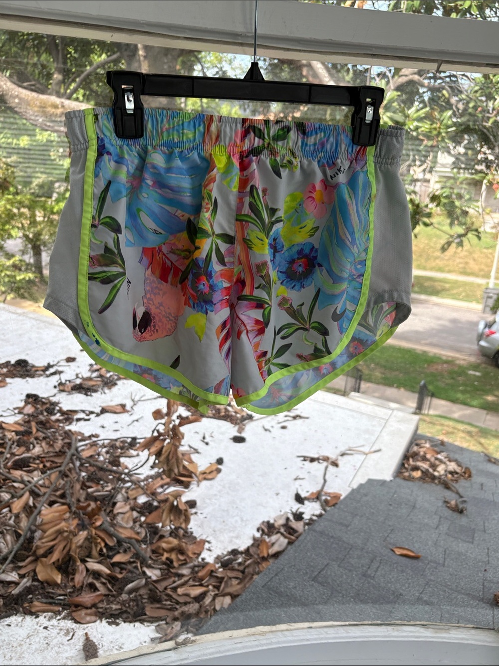 Nike Women’s Floral Athletic Shorts with Neon Trim